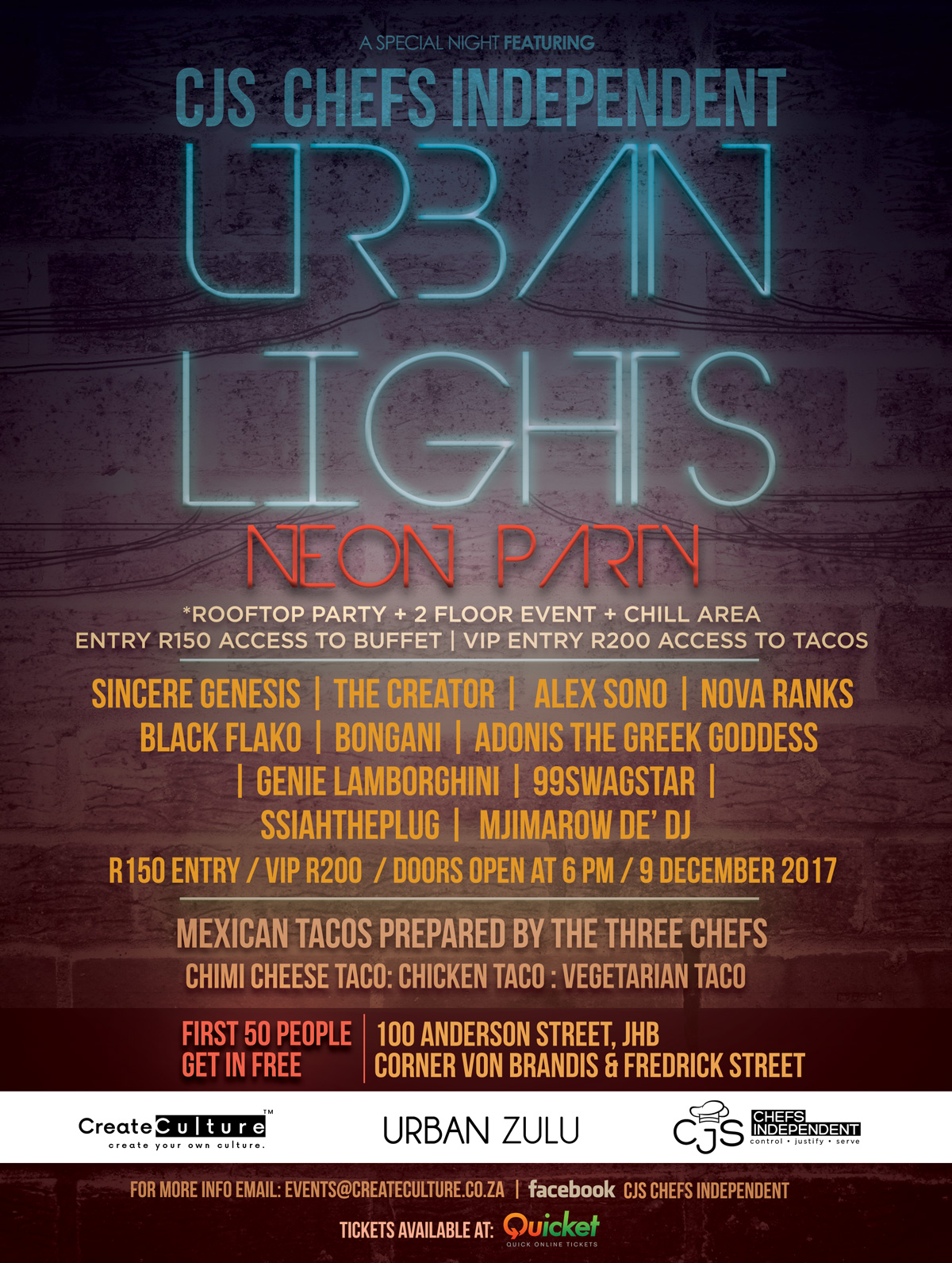 CJS CHEFS INDEPENDENT URBAN LIGHTS NEON PARTY