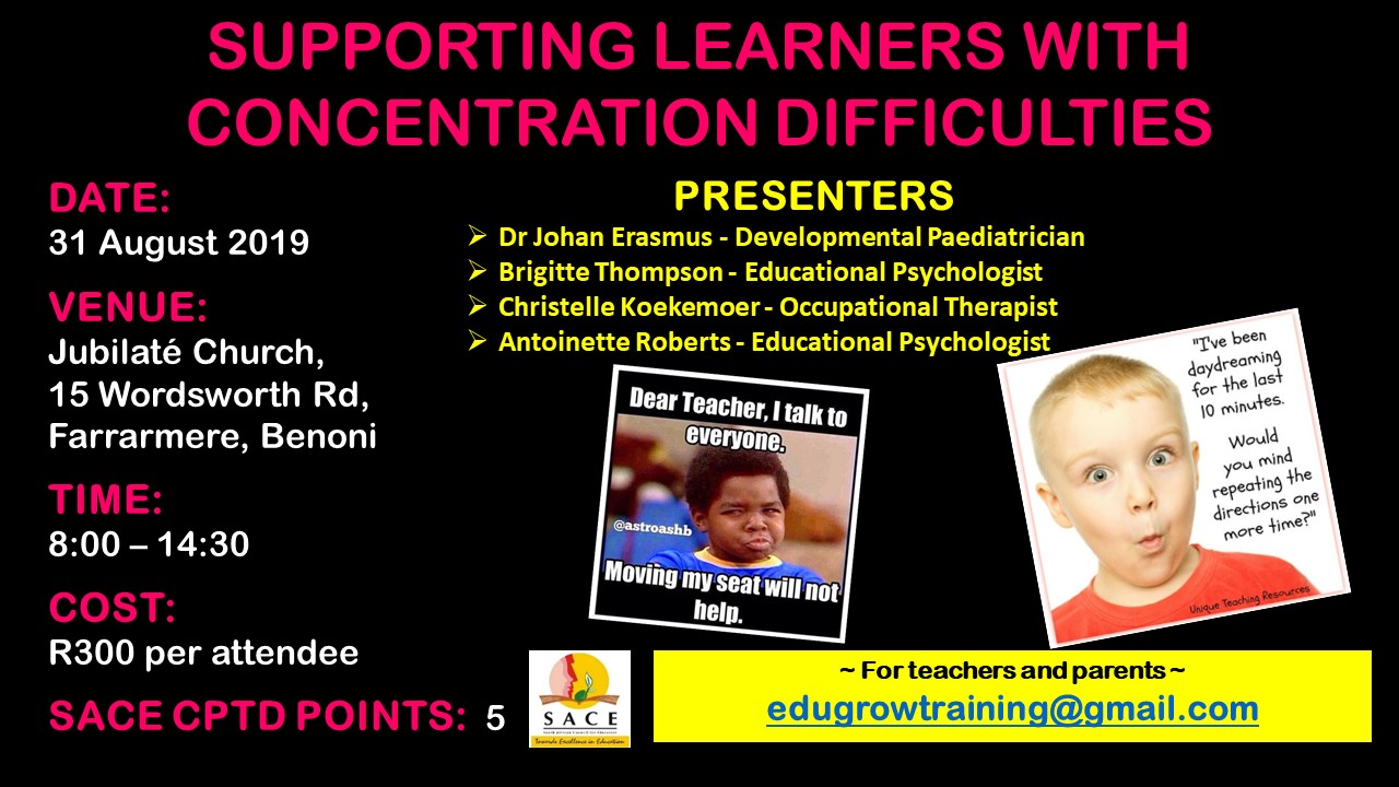 Supporting learners with concentration difficulties.