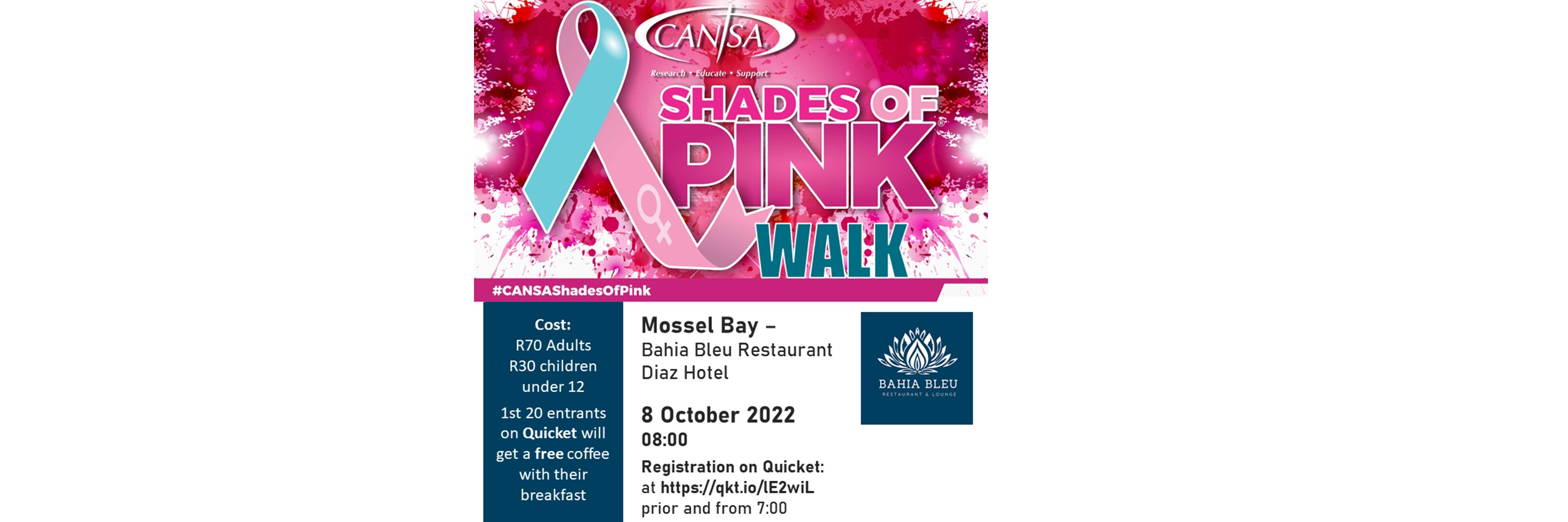 Book tickets for CANSA Shades of Pink Walk Mossel Bay