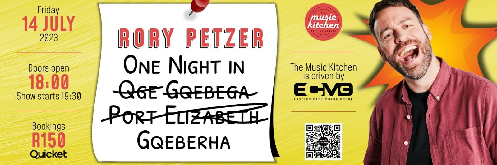 Rory Petzer 1 NIGHT ONLY live at The Music Kitchen PE Fri 14th July Ft Michael Arthur and Roland Gaspar