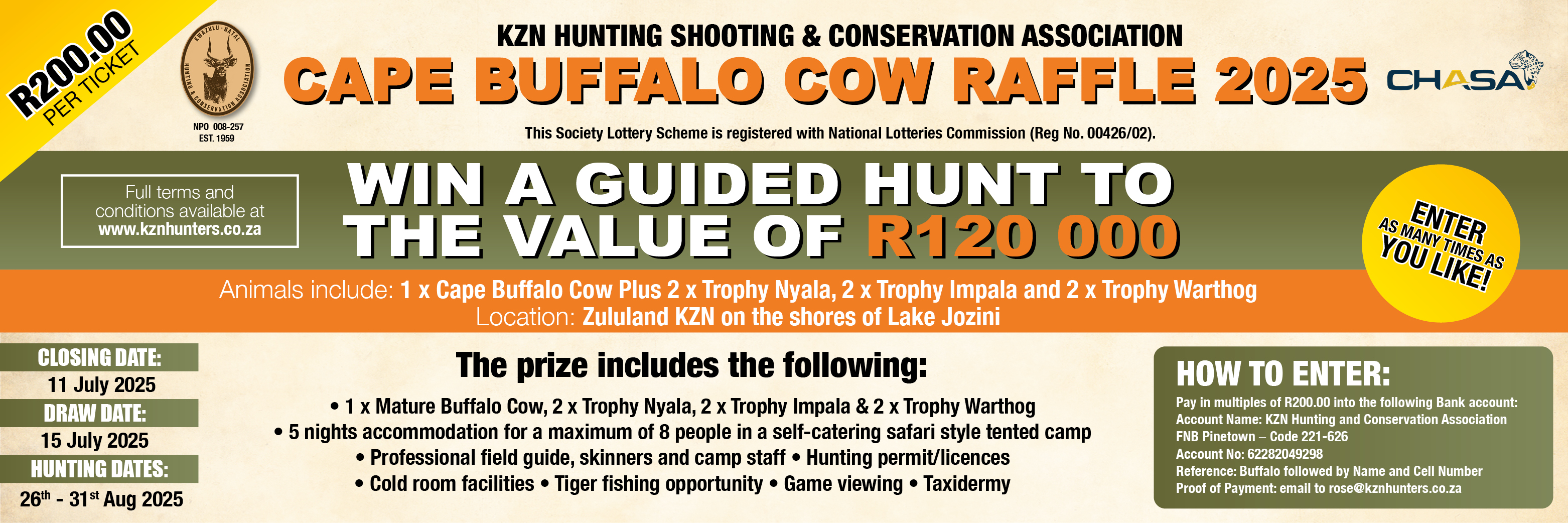 KZN Hunters Cape Buffalo Cow Raffle 2025