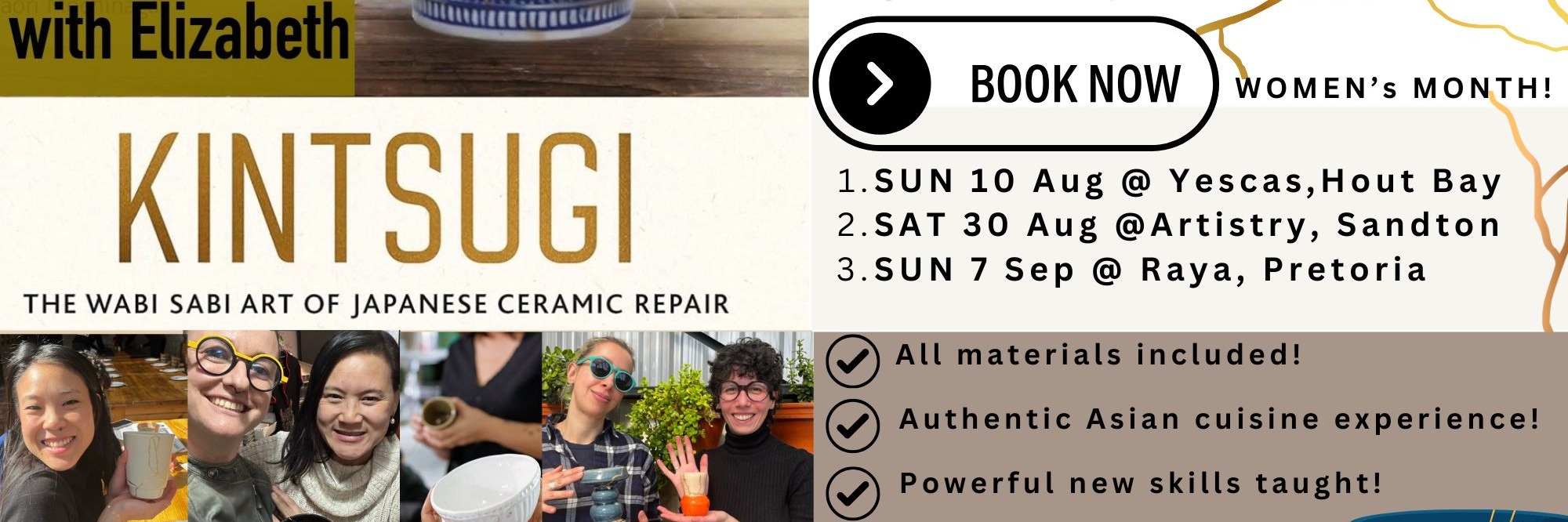 Kintsugi with Liz - Repair broken ceramics with gold Sun 10 August in Hout Bay, CT (Women's Month Edition!)