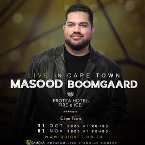 Masood Boomgaard LIVE in Cape Town at The Protea Hotel Fire & Ice! 31 Oct - 01 Nov 2025