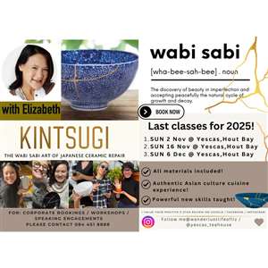 Kintsugi with Liz - Repair broken ceramics with gold Sun 2 Nov in Hout Bay, CT Culture Cuisine Experience!