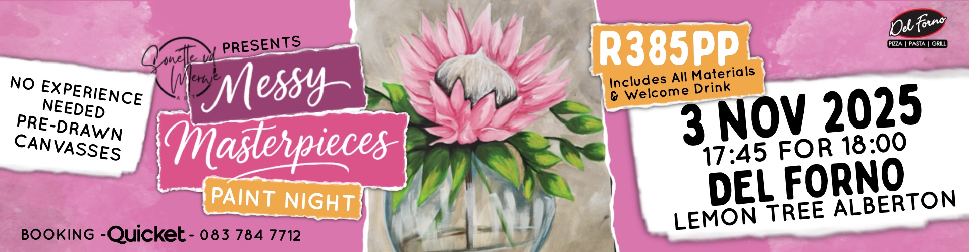 Messy Masterpieces Paint Night @ Del Forno Lemon Tree Alberton