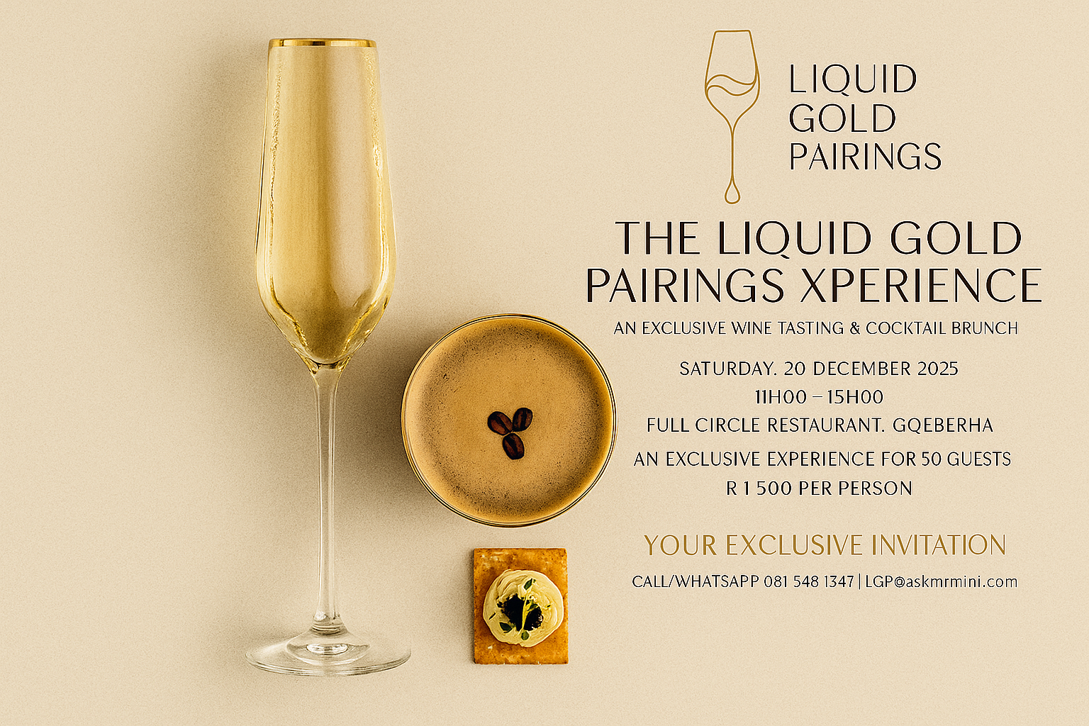 Liquid Gold Pairing Xperience Wine & Cocktails Brunch