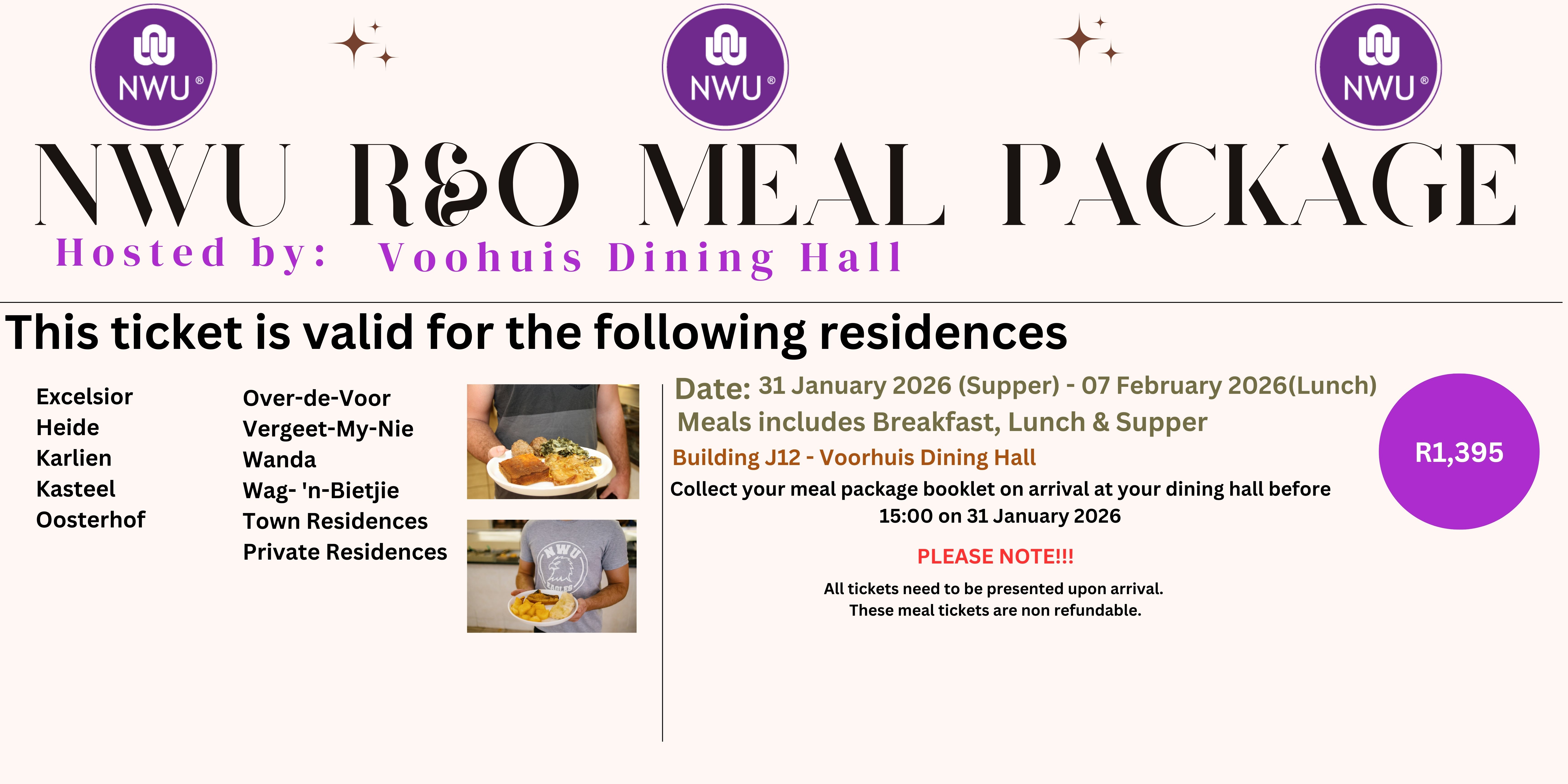 NWU Potchefstroom - 2026 R&O Meal Package - Voorhuis