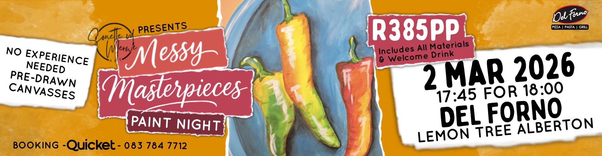 Messy Masterpieces Paint Night @ Del Forno Lemon Tree (Alberton)