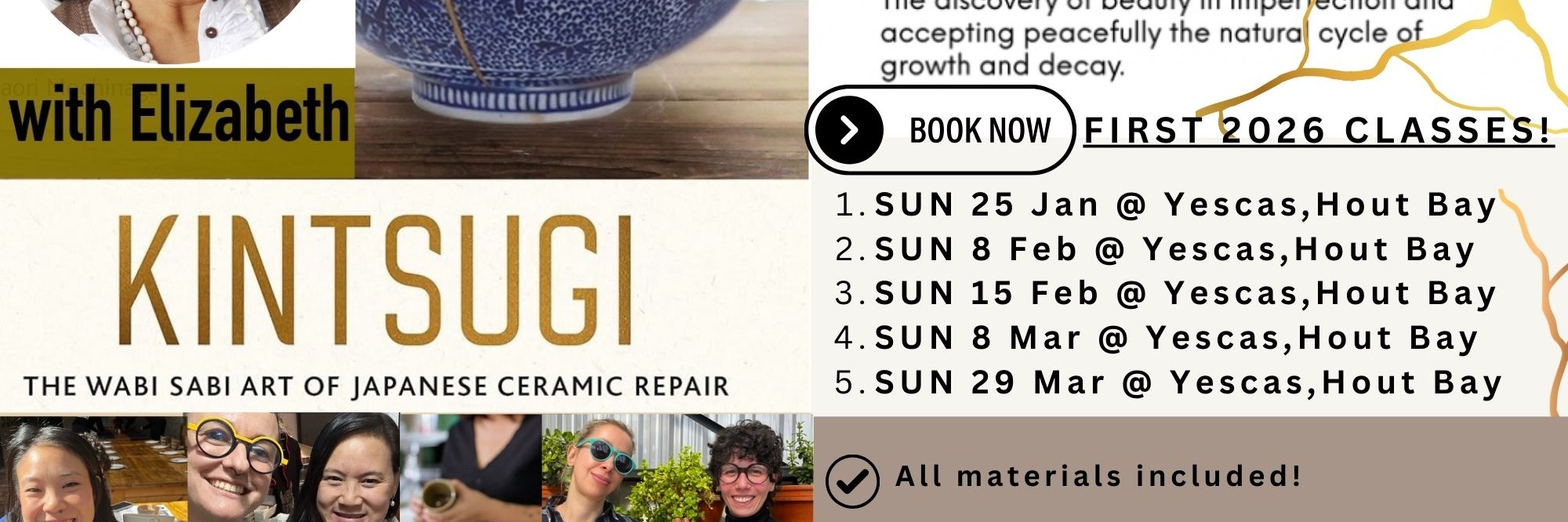 Kintsugi with Liz - Repair broken ceramics with gold Sun 15 Feb (Chinese New Year Edition) in Hout Bay, CT Culture Cuisine Experience