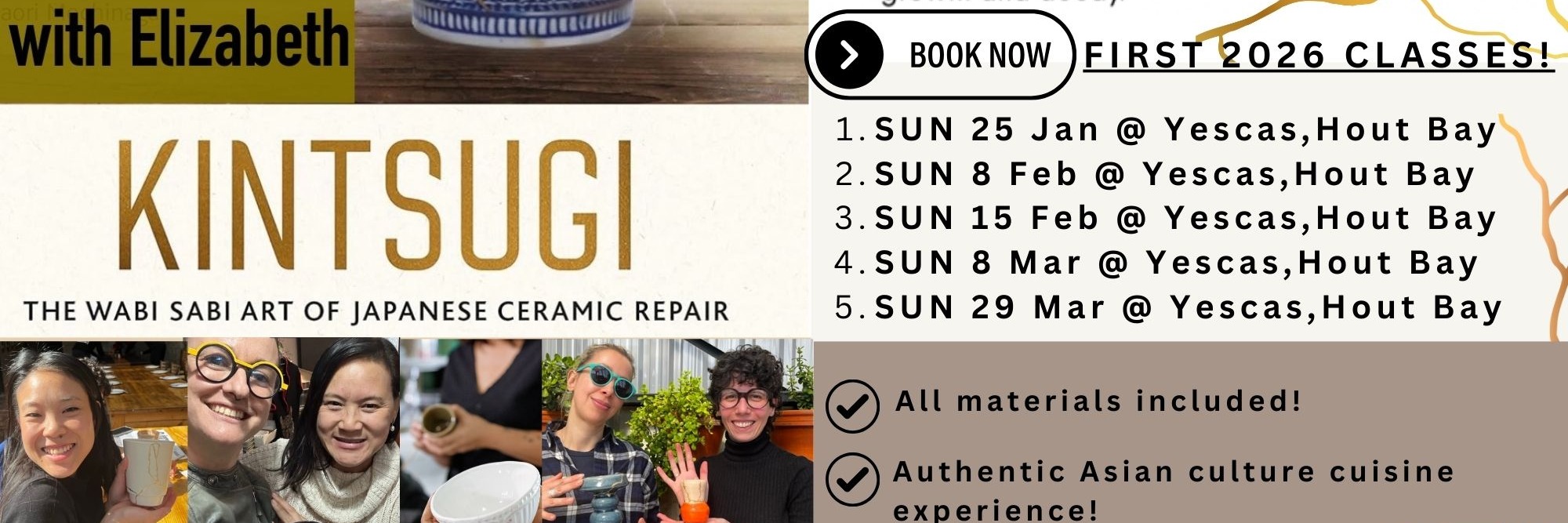Kintsugi with Liz - Repair broken ceramics with gold Sun 8 March in Hout Bay, CT Culture Cuisine Experience