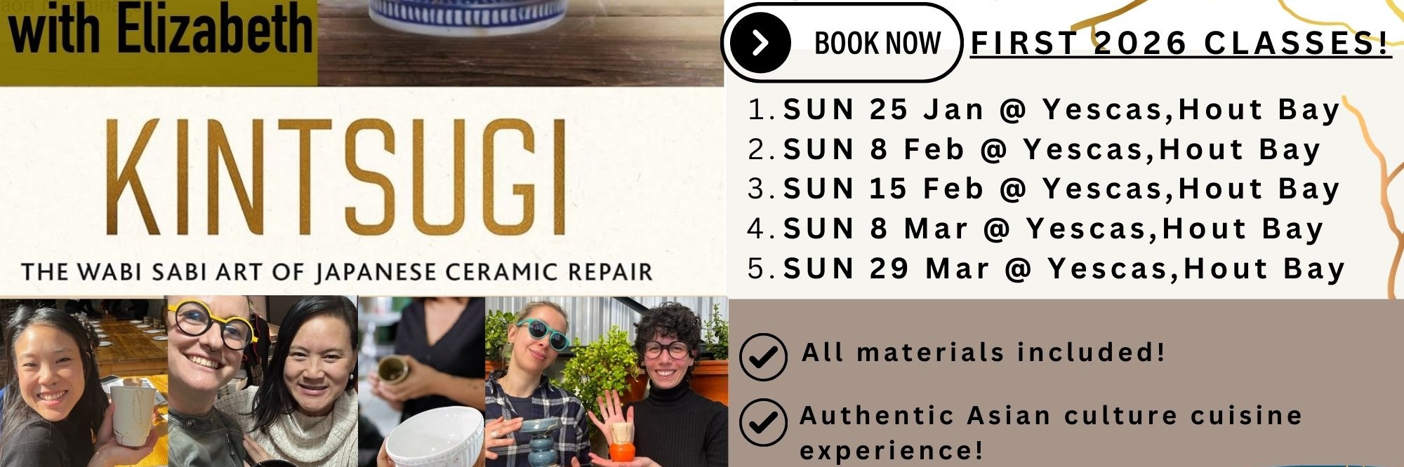 Kintsugi with Liz - Repair broken ceramics with gold Sun 29 March in Hout Bay, CT Culture Cuisine Experience