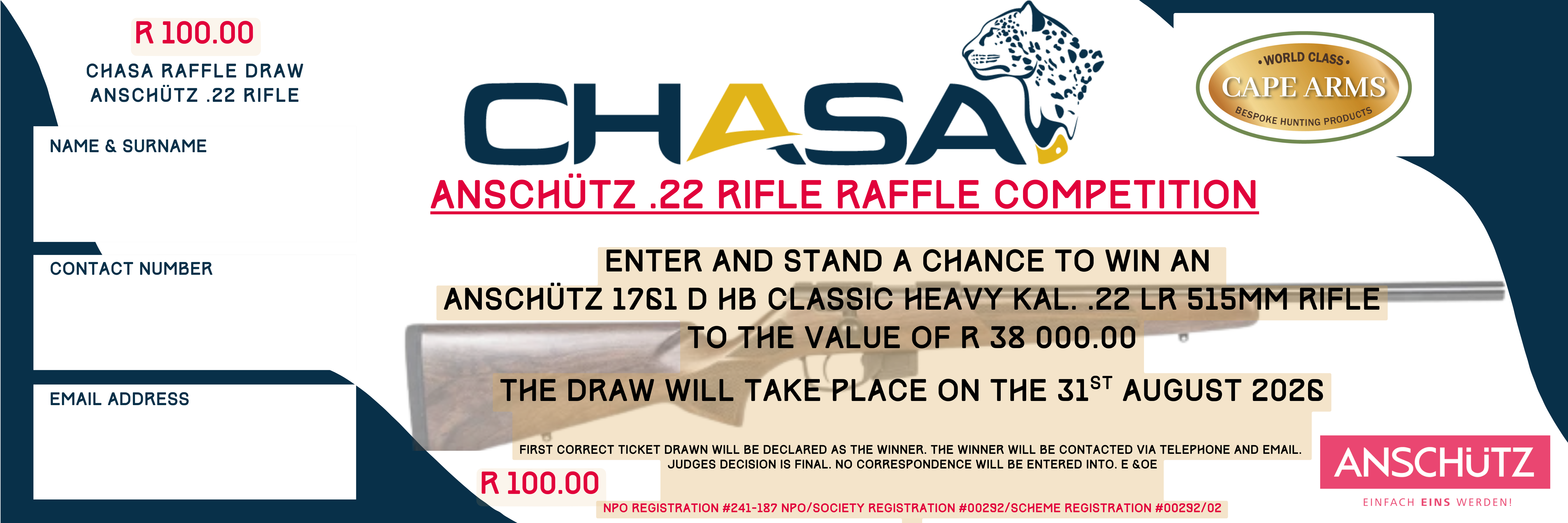CHASA - ANSCHUTZ .22 RIFLE RAFFLE