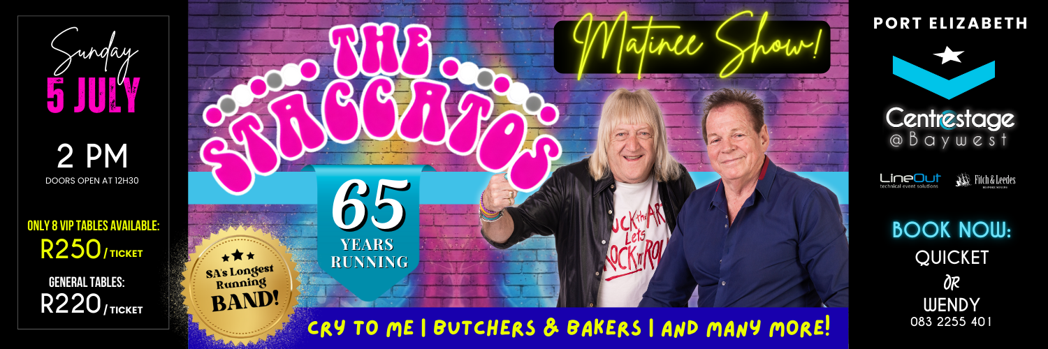THE STACCATOS. 5 July, 14:00 at Centrestage@Baywest