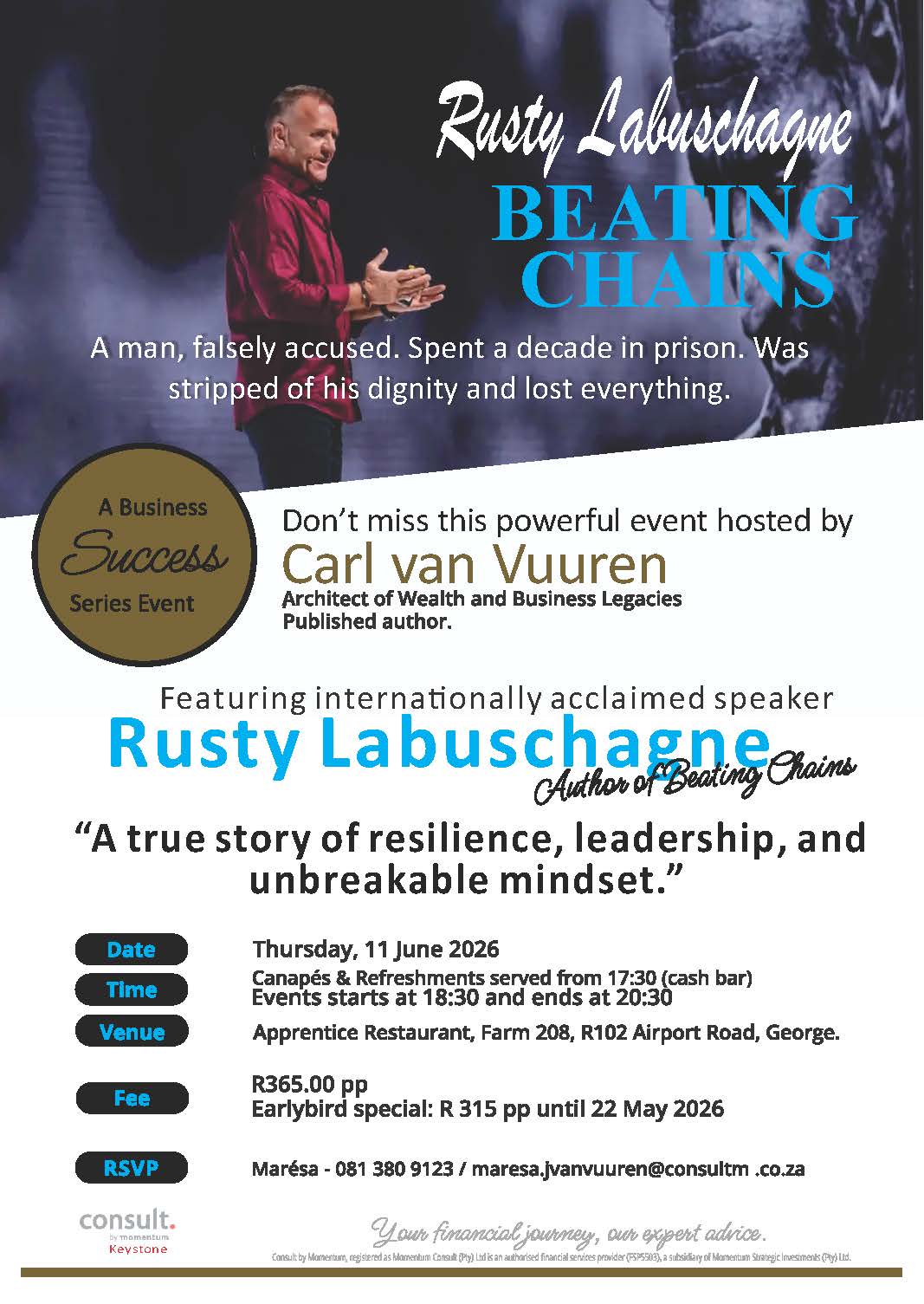 Book tickets for Beating Chains - Rusty Labuschagne