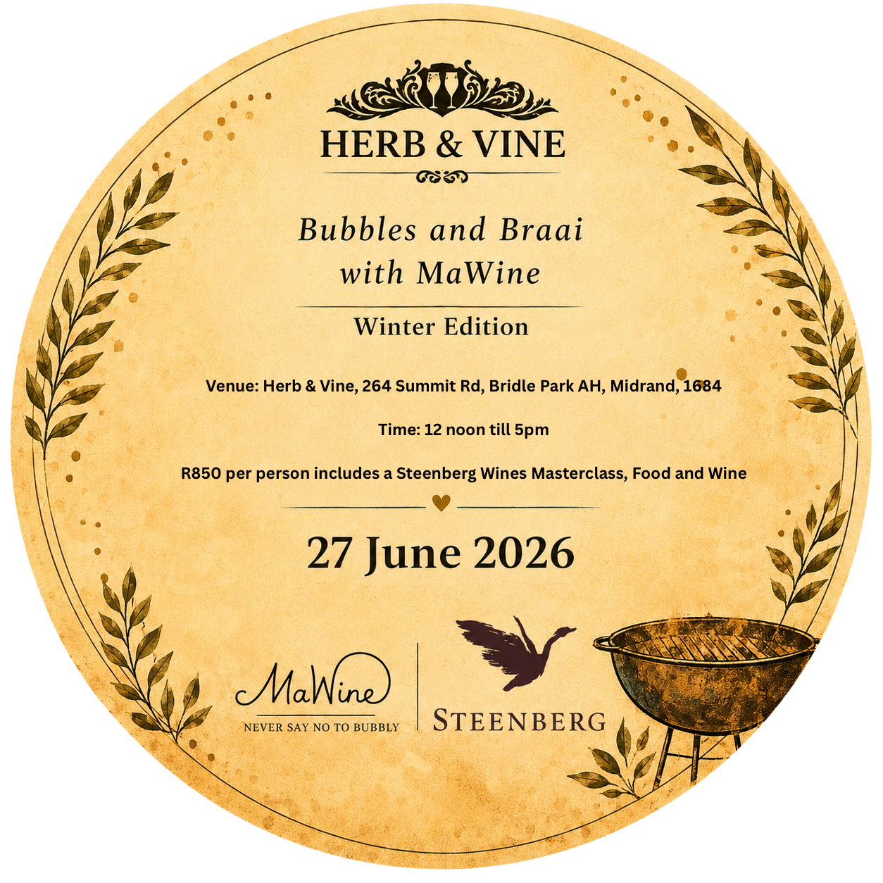 Bubbles and Braai with MaWine - Winter Edition
