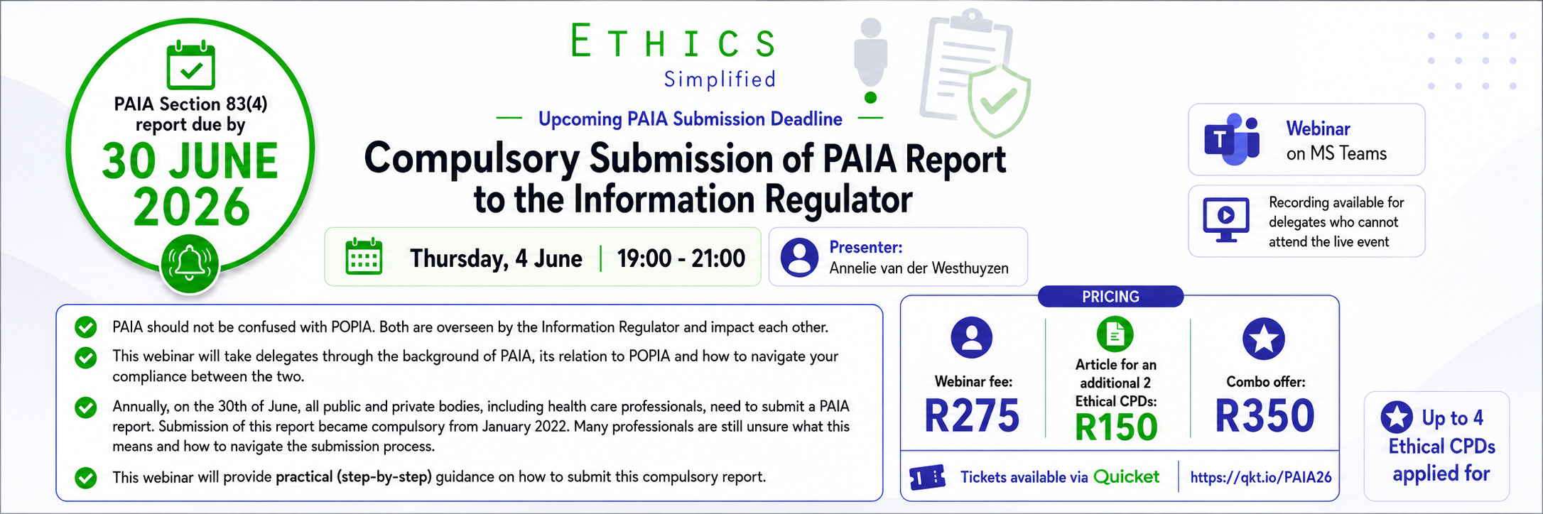 Annual PAIA report deadline (30 June). Compulsory for all HCP - come and learn more