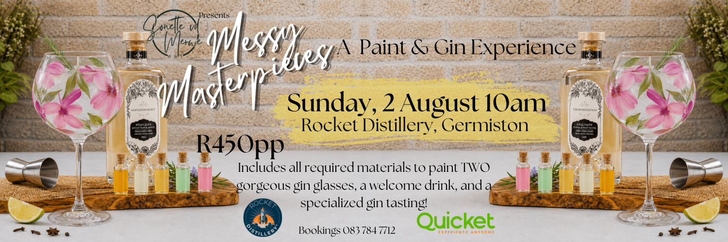 Messy Masterpieces Gin Glass Paint and Sip + Gin Tasting @ Rocket Distillery