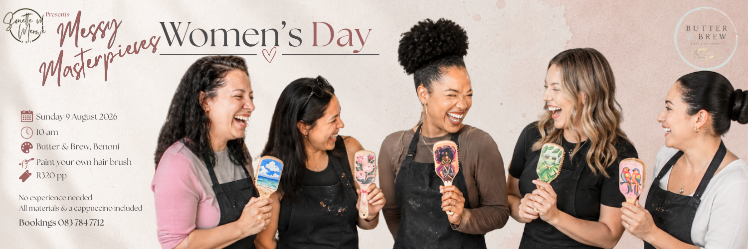 Messy Masterpieces Womens Day Paint & Sip - Paint your own hair brush @ Butter & Brew Benoni