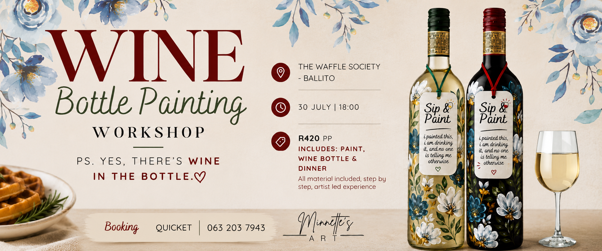 Wine Bottle Painting Workshop - The Waffle Society - Ballito