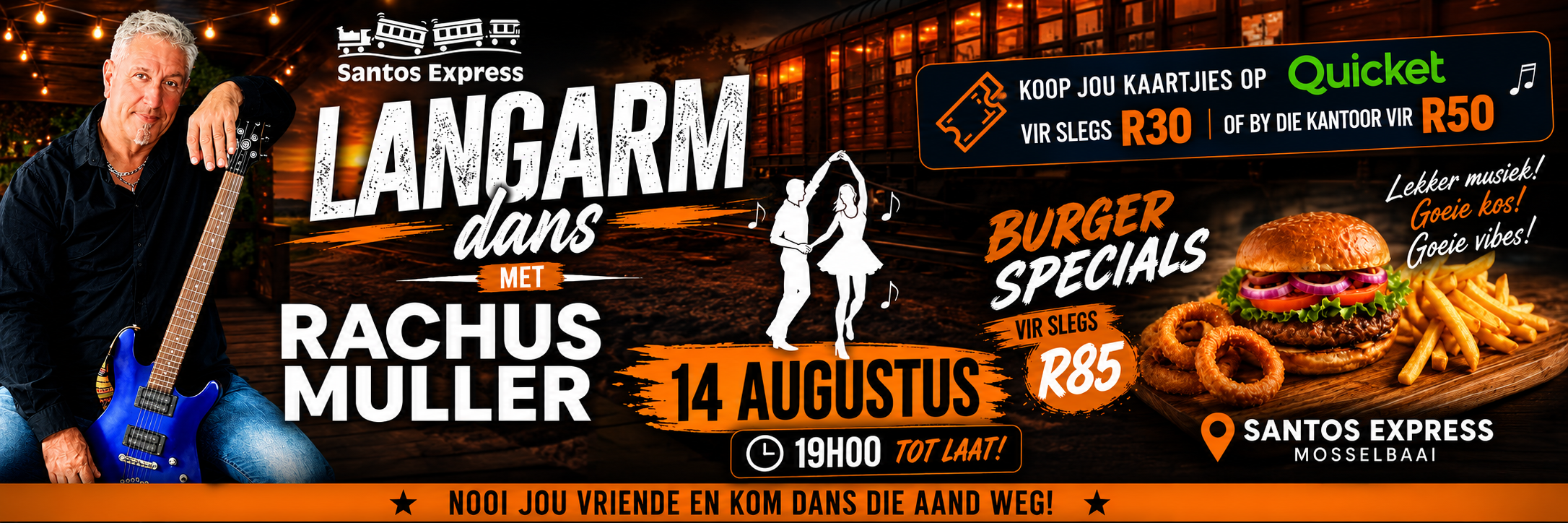 Augustus Langarm Dans saam met Rachus Muller by Santos Express