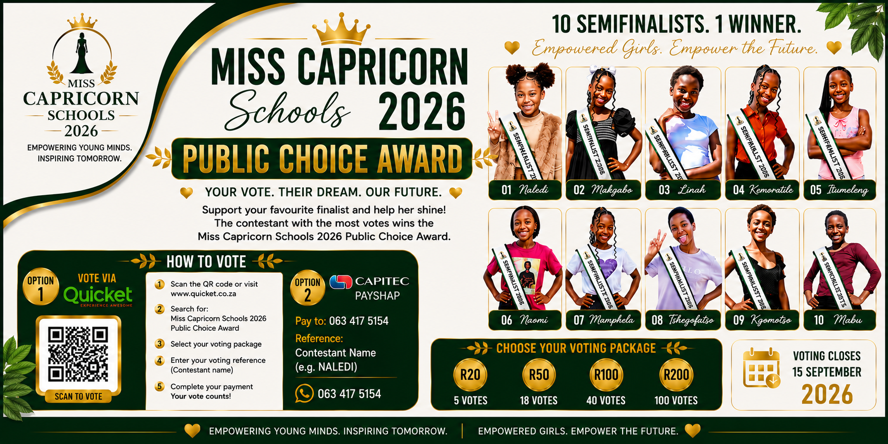 Miss Capricorn Schools 2026 Public Choice Award
