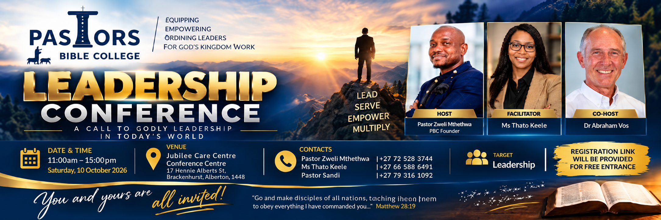Pastors Bible College Leadership Conference  10th October 2026