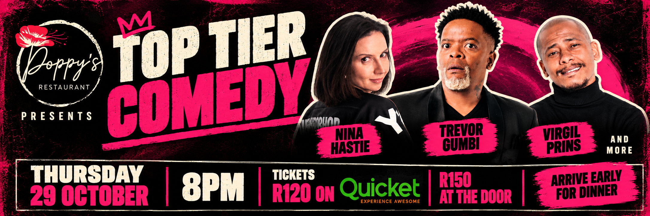 Poppy's Top Tier Comedy: Trevor Gumbi, Nina Hastie & Virgil Prins