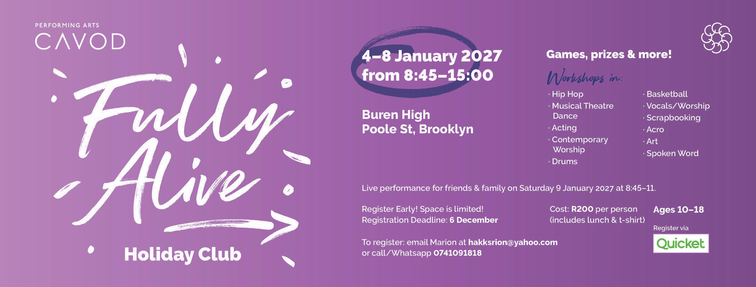 Cavod Performing Arts- Fully Alive Holiday Club 2027