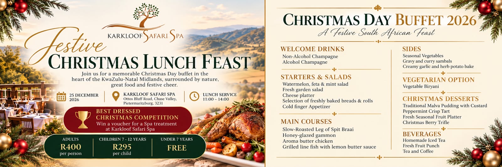 Christmas Buffet at Karkloof Safari Spa